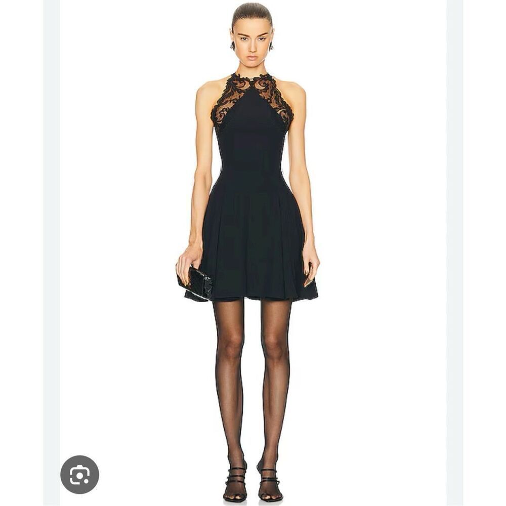 Versace Black Nero Lace & Satin Cocktail Dress sz 40 or US 4 NWT